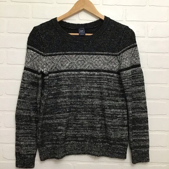 GAP knit sweater fair isle warm grey black fall winter wool blend small petite - Picture 3 of 12